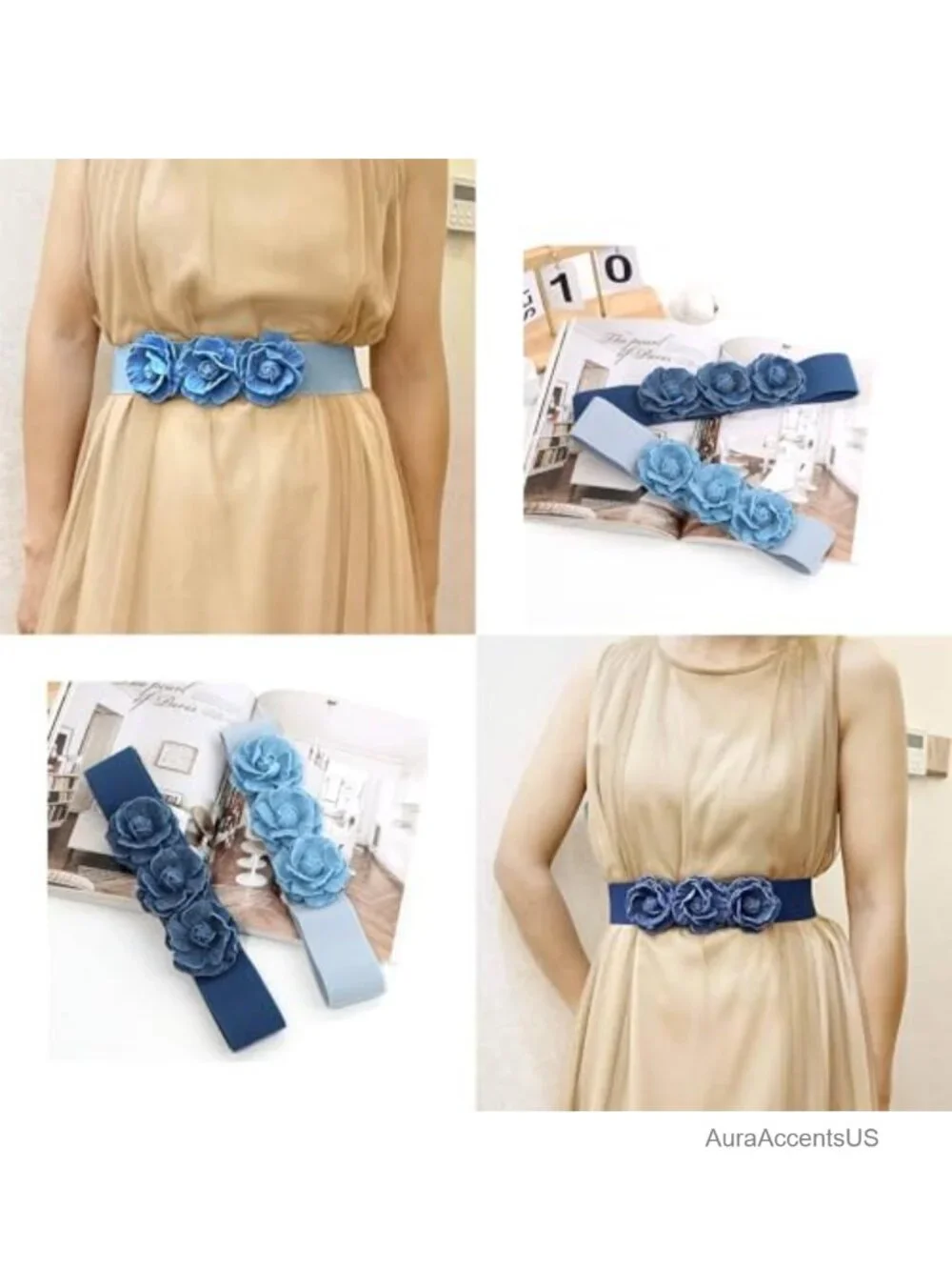 Stretchy Elastic Belt with Flower Pearl Decoration for Dresses Coats - Wide